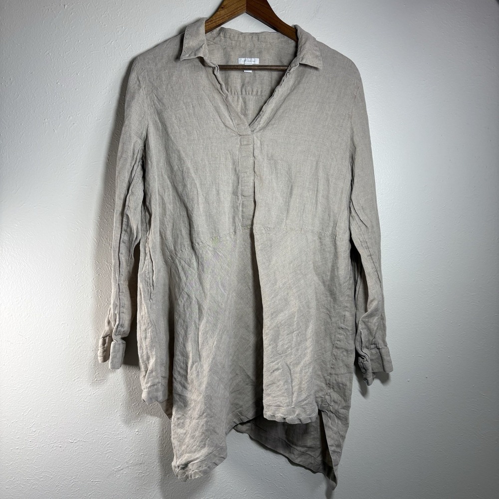 J. Jill Love Linen Button Up Asymmetrical Tunic Top Size L Lagenlook Artisan